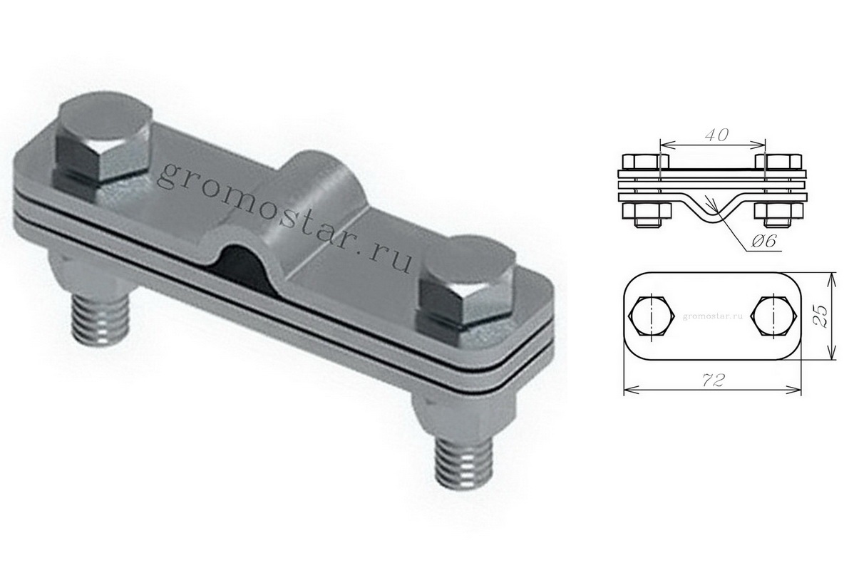 Соединитель параллельный с пластиной для проводника круглого Ø6 мм и плоского до 40 мм из нержавеющей стали