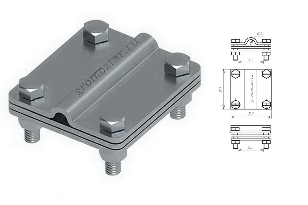 Соединитель универсальный с пластиной для проводника круглого Ø6 мм и плоского до 25 мм из нержавеющей стали