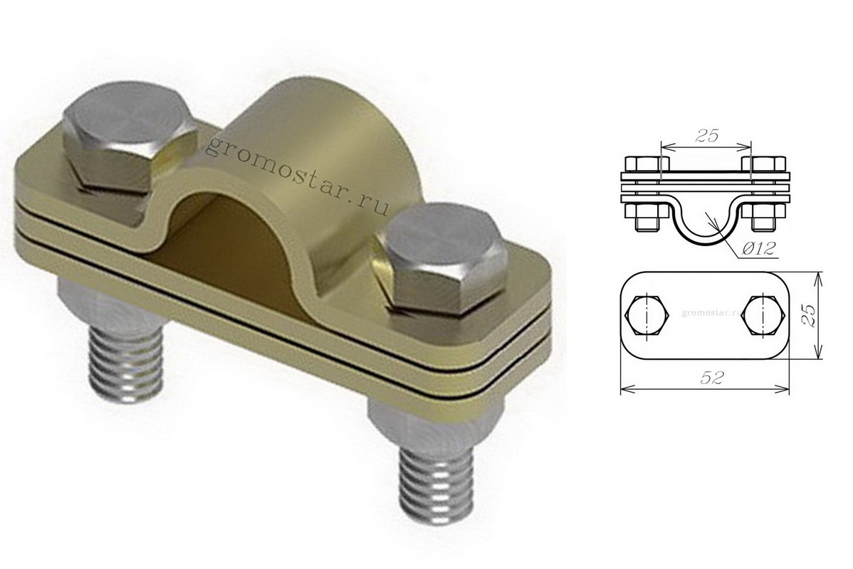 Соединитель параллельный с пластиной для проводника круглого Ø12 мм и плоского до 25 мм из латуни