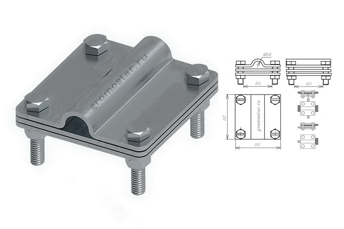 Соединитель универсальный с пластиной для проводника круглого Ø10 мм и плоского до 60 мм из алюминия