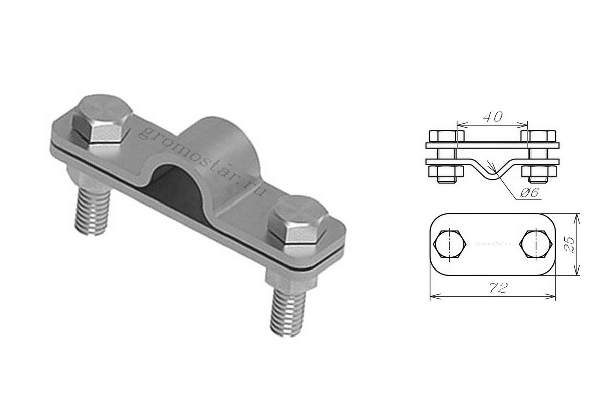 Соединитель параллельный для проводника круглого Ø6 мм и плоского до 40 мм из нержавеющей стали