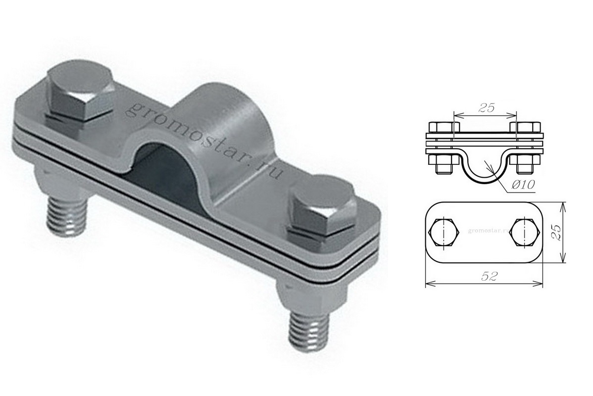 Соединитель параллельный с пластиной для проводника круглого Ø10 мм и плоского до 25 мм из алюминия