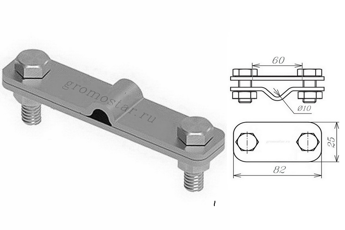Соединитель параллельный для проводника круглого Ø10 мм и плоского до 60 мм из меди