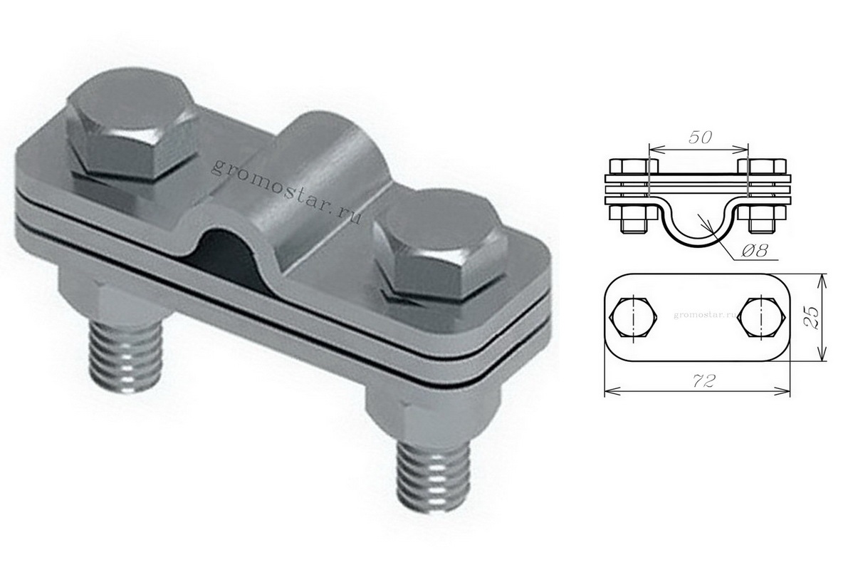 Соединитель параллельный с пластиной для проводника круглого Ø8 мм и плоского до 50 мм