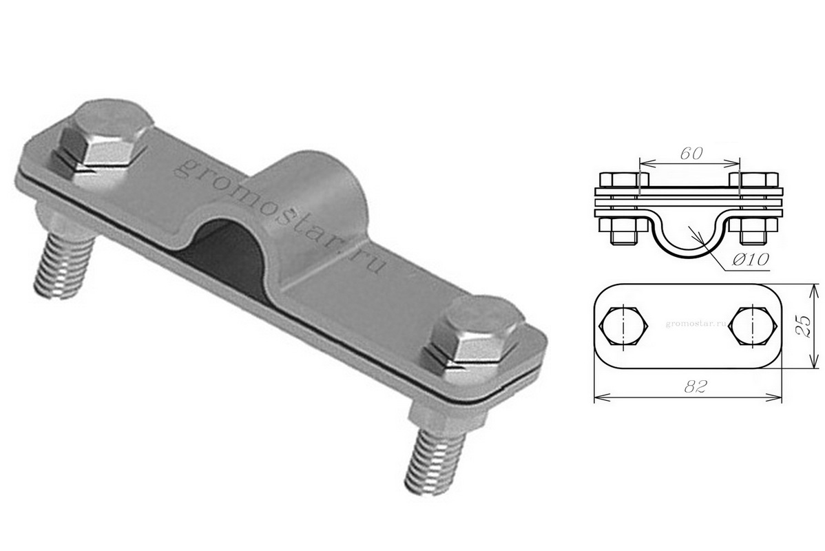 Соединитель параллельный с пластиной для проводника круглого Ø10 мм и плоского до 60 мм из алюминия