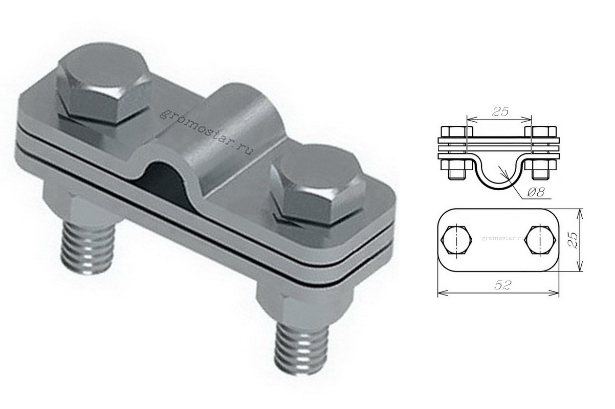 Соединитель параллельный с пластиной для проводника круглого Ø8 мм и плоского до 25 мм