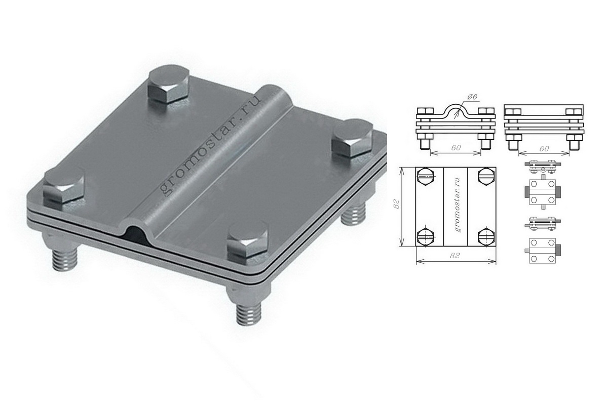 Соединитель универсальный с пластиной для проводника круглого Ø6 мм и плоского до 60 мм из алюминия