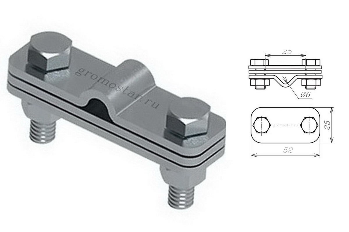 Соединитель параллельный с пластиной для проводника круглого Ø6 мм и плоского до 25 мм