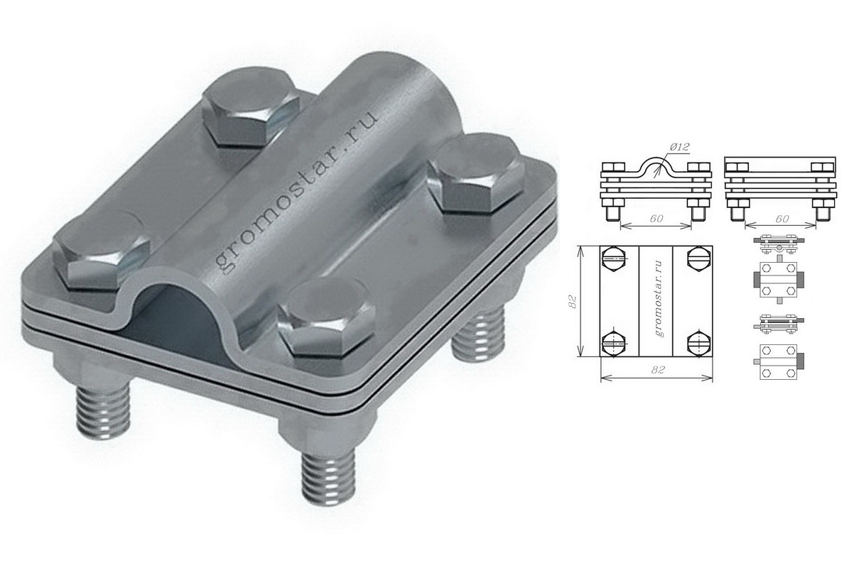 Соединитель универсальный с пластиной для проводника круглого Ø12 мм и плоского до 60 мм