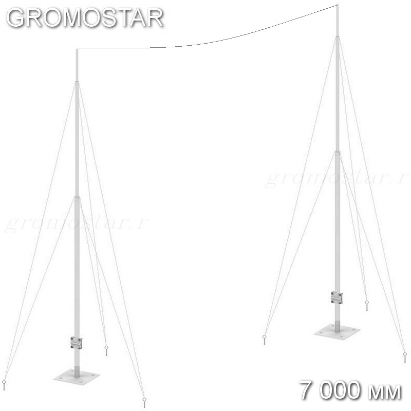 Мачта 7 метров для тросового молниеприёмника на растяжках