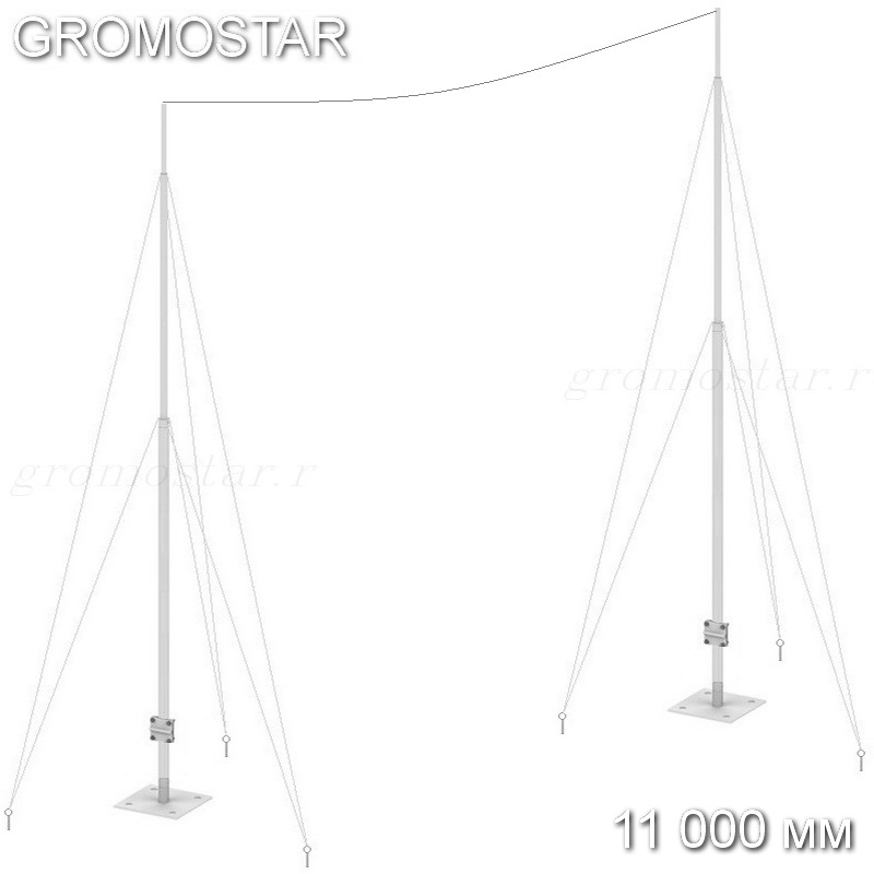 Мачта 11 метров для тросового молниеприёмника на растяжках