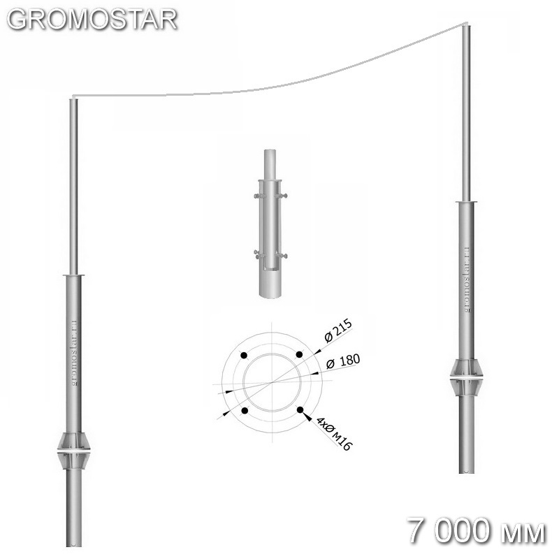 Мачта 7 метров для тросового молниеприёмника с закладной на грунт