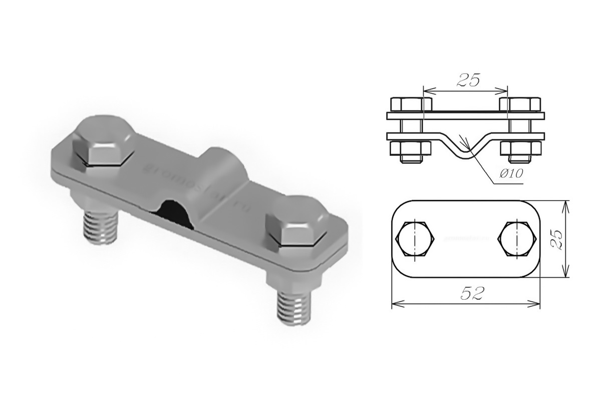 Соединитель параллельный для проводника круглого Ø10 мм и плоского до 25 мм из алюминия