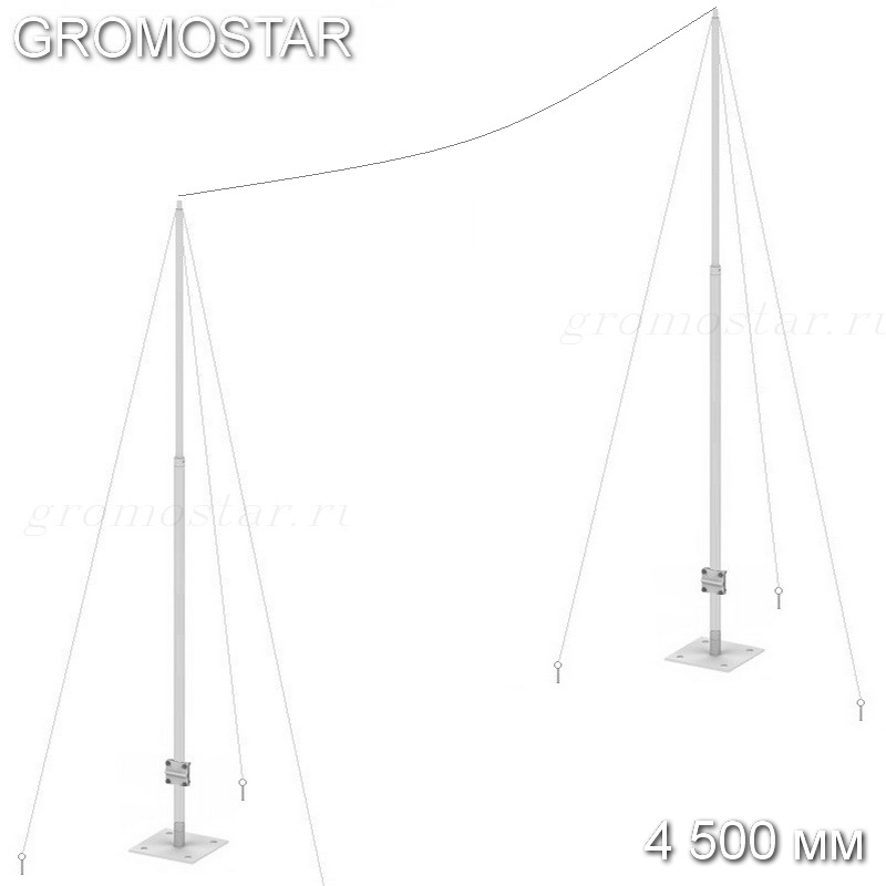 Мачта 4,5 метра для тросового молниеприёмника на растяжках