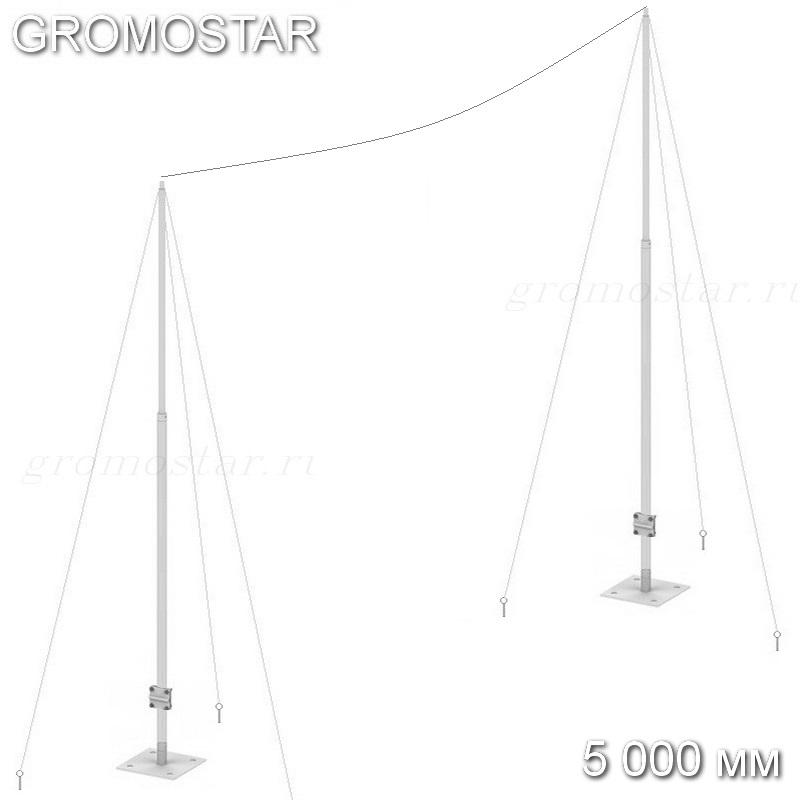 Мачта 5 метров для тросового молниеприёмника на растяжках