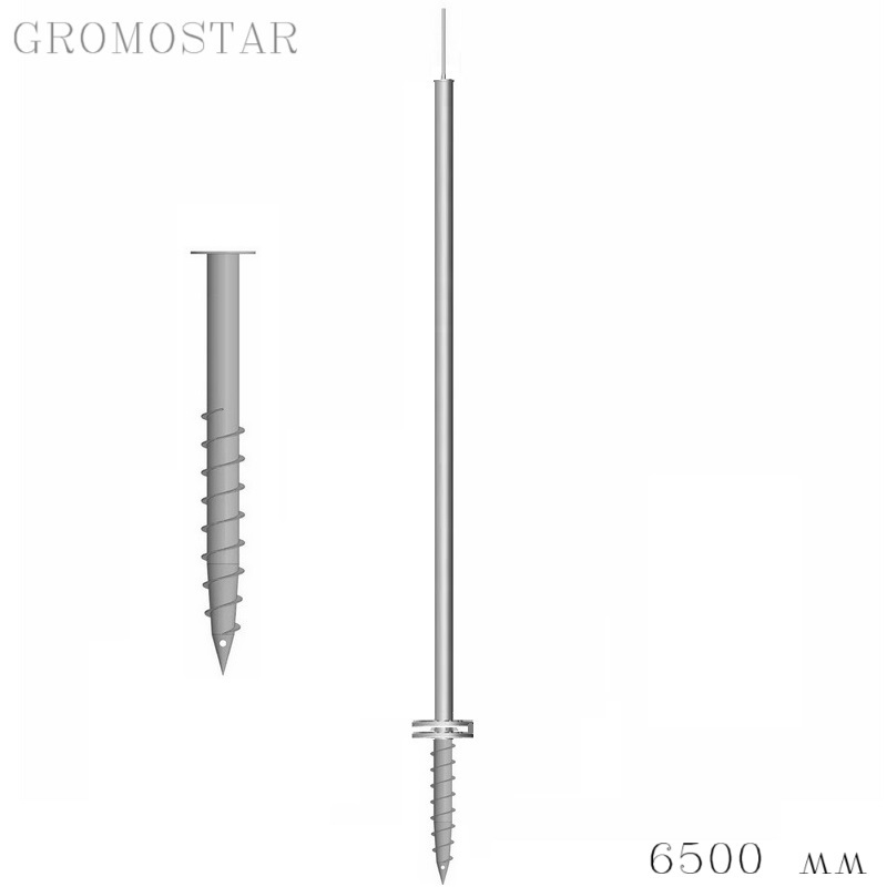 Отдельно стоящая молниеприемная мачта 6,5 метров на свае с откидным креплением для ручной установки