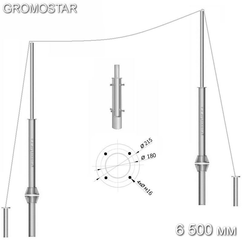 Мачта 6,5 метров для тросового молниеприёмника с закладной на грунт