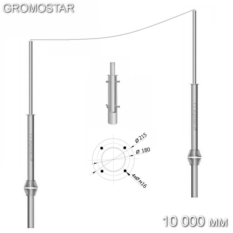 Мачта 10 метров для тросового молниеприёмника с закладной на грунт