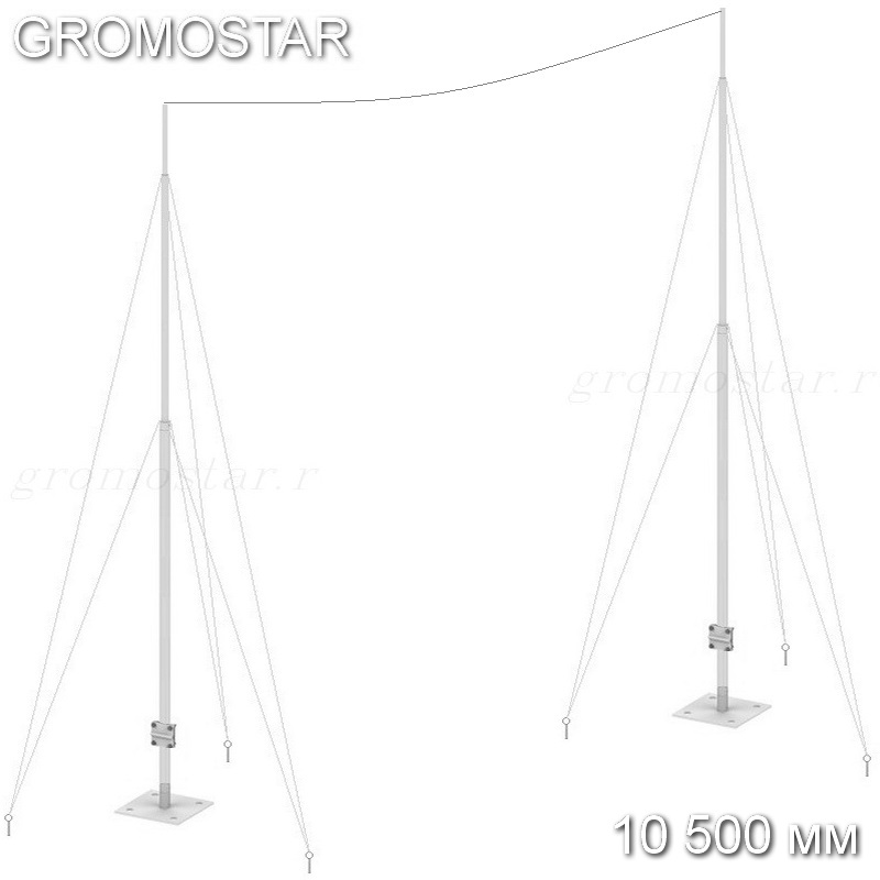 Мачта 10,5 метров для тросового молниеприёмника на растяжках
